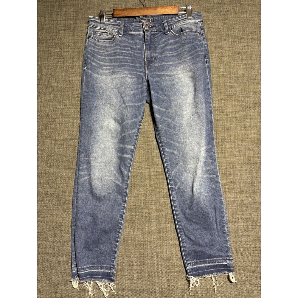 Womens Abercrombie & Fitch Harper Ankle Jeans Size 28 Blue Skinny Distressed Hem